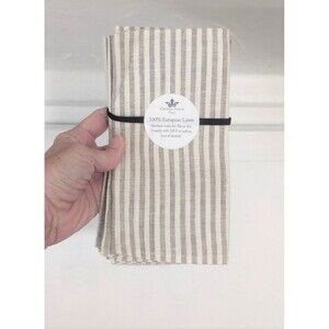 Crown Linen Designs European Linen Striped Napkins Set of 4 NEW Gray/Ivory